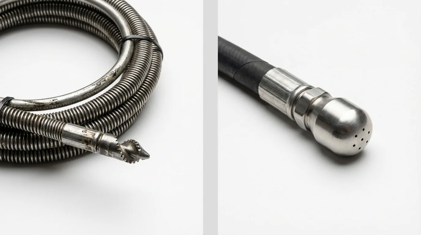 Drain snake cable and hydro jetting nozzle used for drain cleaning in Slidell, LA