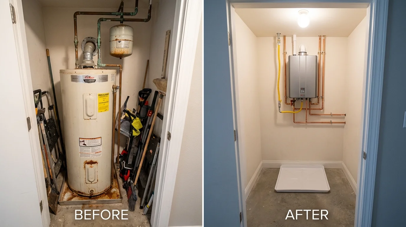 Tank water heater versus wall-mounted tankless unit comparison for Slidell, LA homeowners
