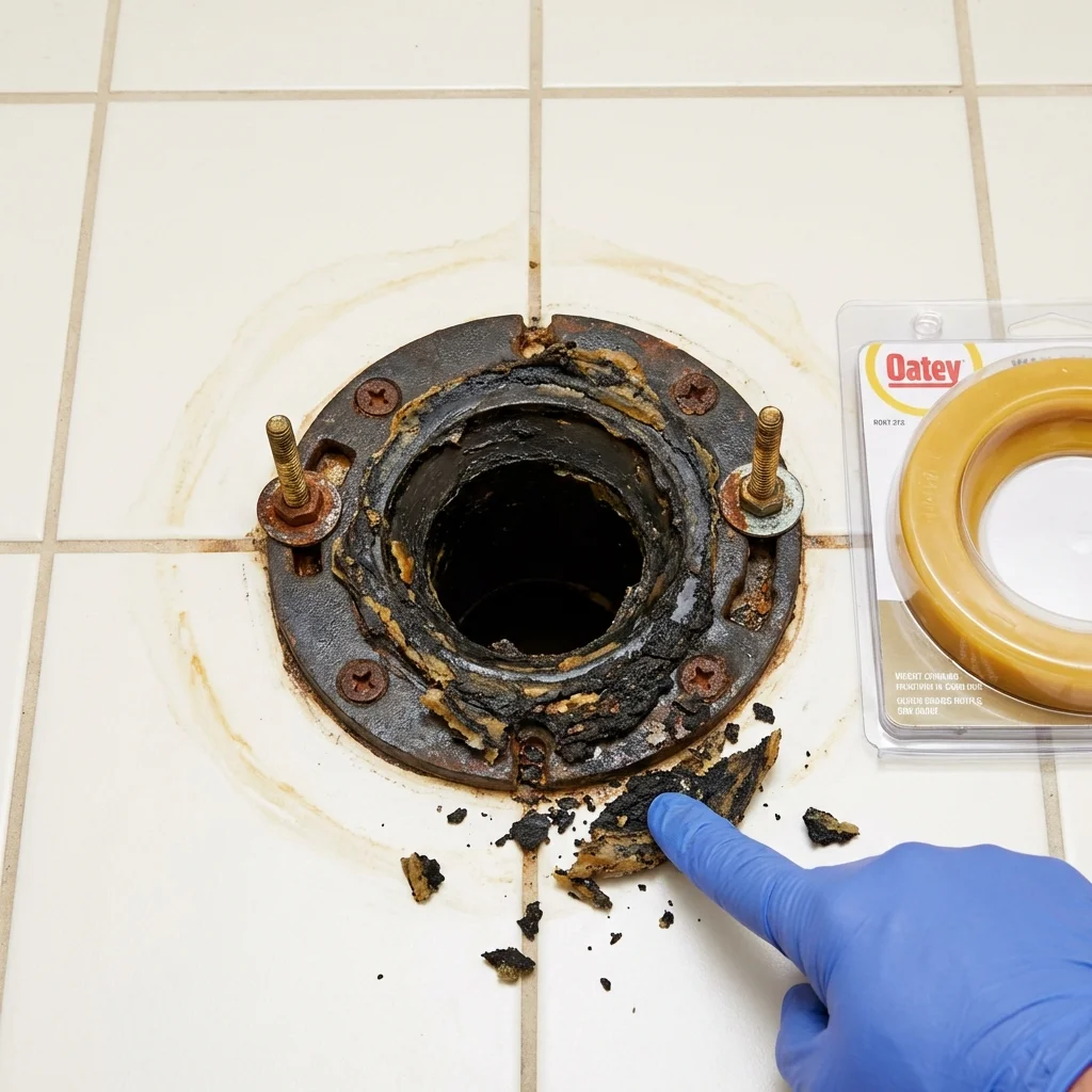 Failed wax ring showing water seepage at the base of a toilet in a Slidell, LA home