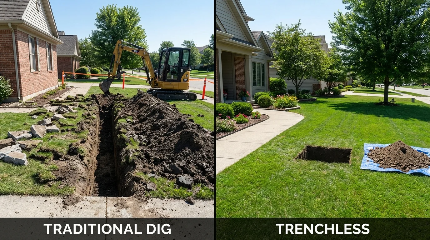 Trenchless sewer repair with minimal yard damage versus traditional excavation in Slidell, LA